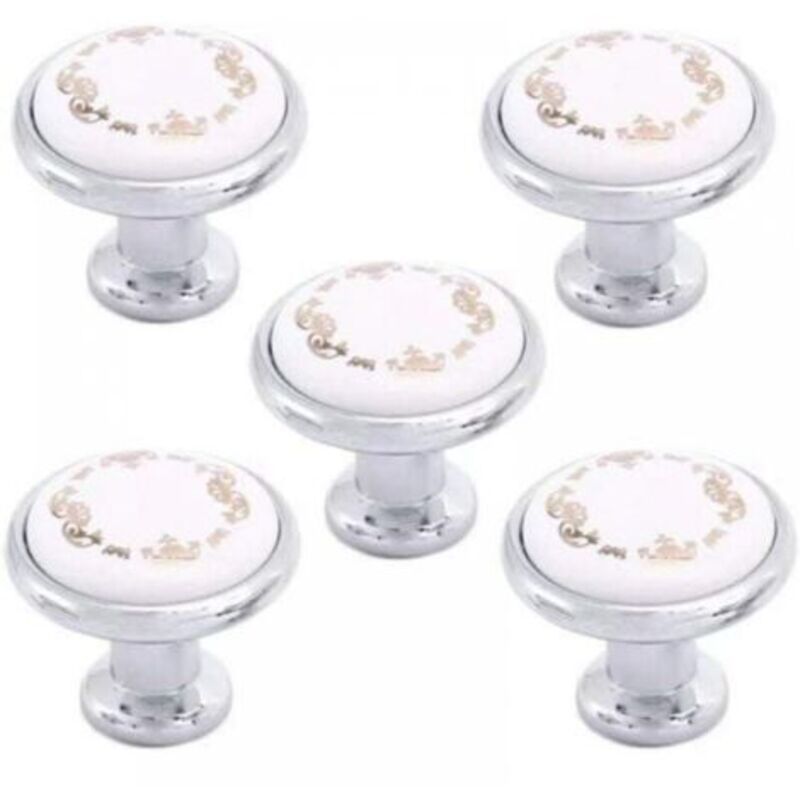 Set of 5 32mm Round Interior Cupboard/Dresser/Kids Cabinet/Kitchen Pull Handles with Attached Hardware - Hand Painted Antique Ceramic Door Knobs