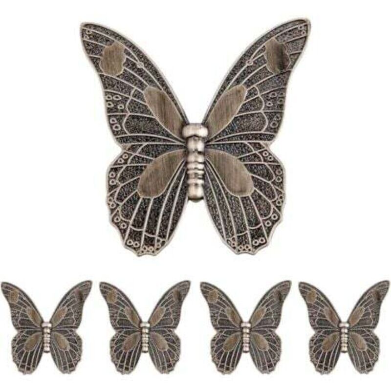 Set of 5 antique door handles, vintage butterfly-shaped furniture handles for drawers, cabinets, wardrobes