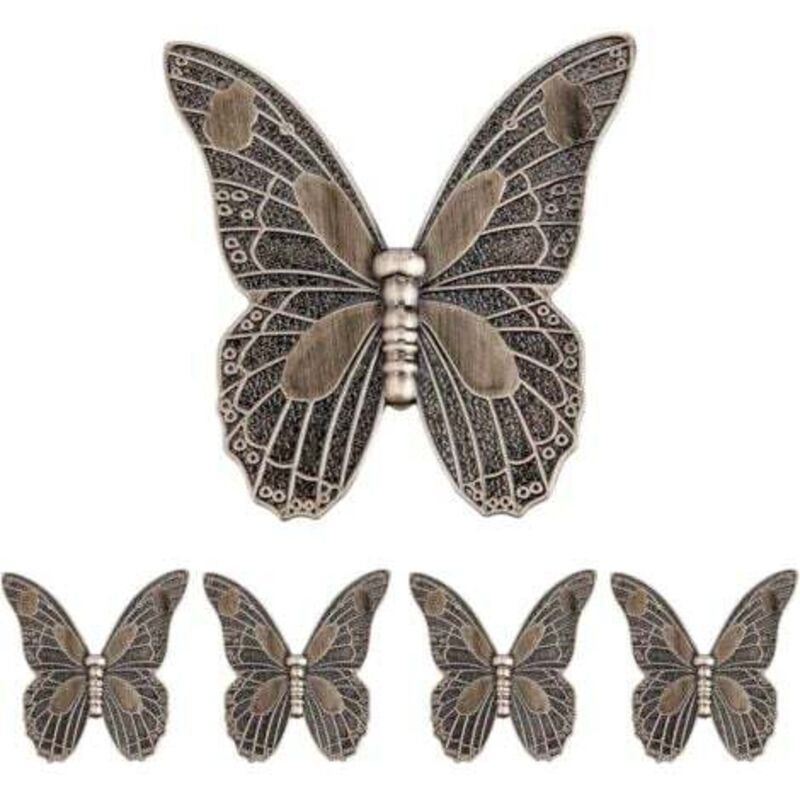 Set of 5 Antique Door Handles, Vintage Butterfly-Shaped Furniture Pulls for Drawers, Cabinets, Wardrobes