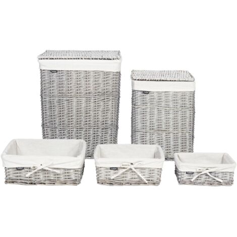 Set of 5 Baskets ELLA Willow Wood Grey 50/86 L
