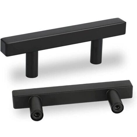 Set of 5 Black Kitchen Cabinet Handles - Black Kitchen Door Handles - Black Kitchen Cupboard Handles in Stainless Steel, 64mm Hole Spacing