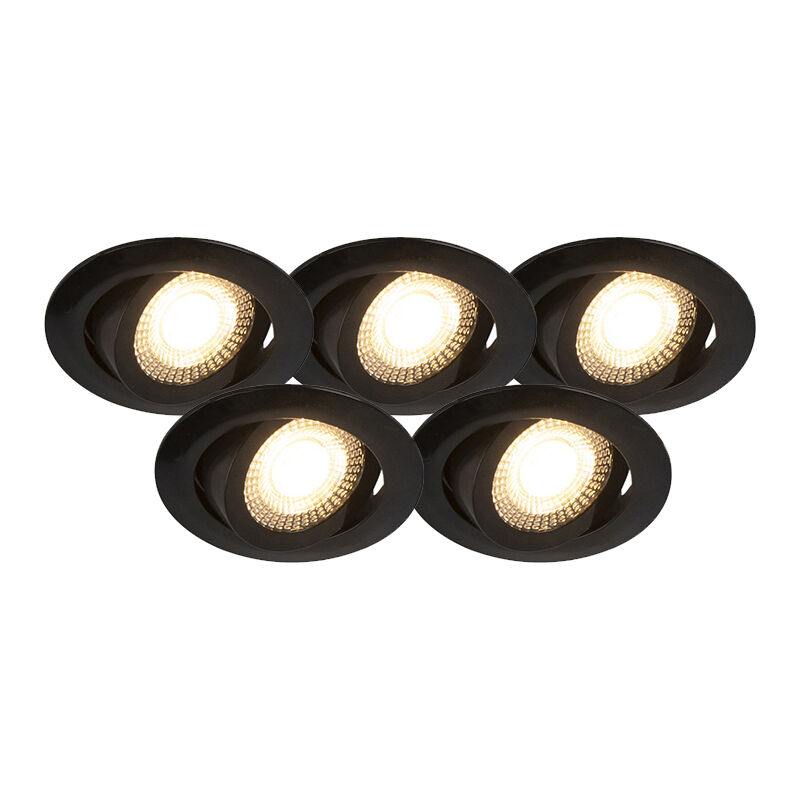 Set of 5 modern recessed spotlights black incl. LED 3-step dimmable - Mio
