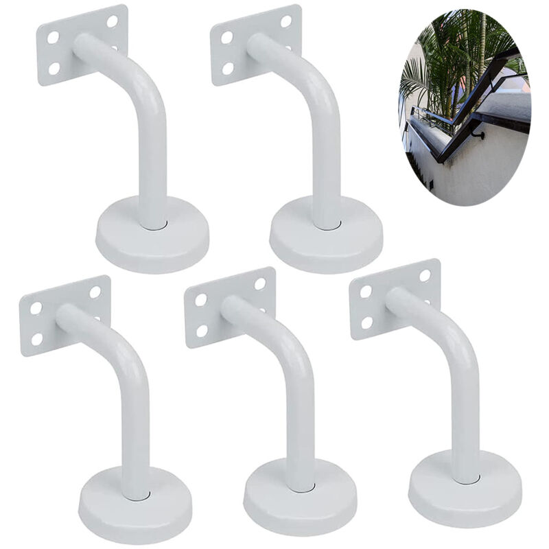 Set of 5 White Stair Handrail Brackets, Stainless Steel Stair Railing Brackets, 60x80mm, for Staircase Railings, Indoor and Outdoor Support or