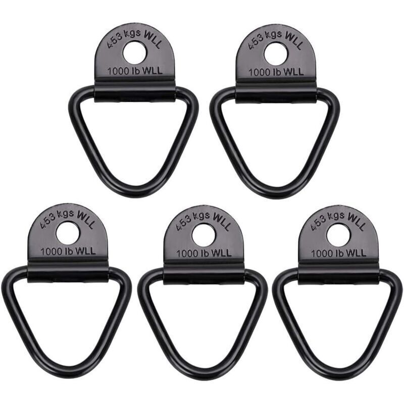 Set of 5 cargo tie-down hooks, heavy-duty black V-rings, forged tie-down ring, 1000 lb capacity, trailer tie-down hooks