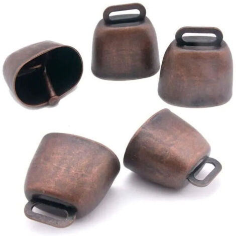 Set of 5 copper dog bells, metal bells for cows, horses, sheep, cats, small pets (bronze)