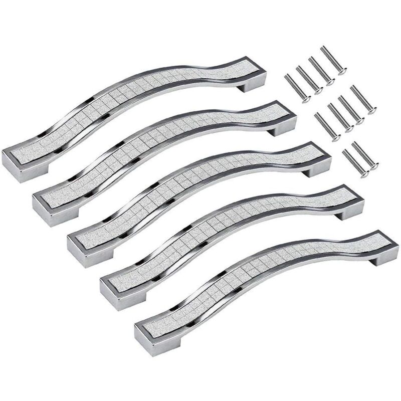 Set of 5 Crystal Rhinestone Alloy Drawer Pulls for Dresser Kitchen Cabinet Cupboard (Silver, 128MM-5PCS)