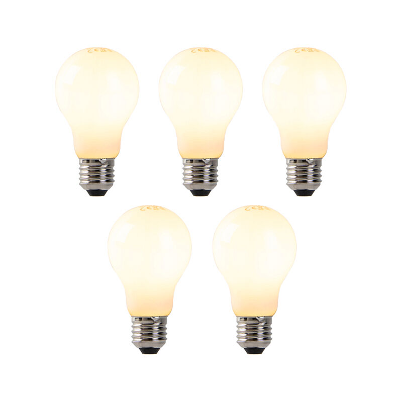 Set of 5 dimmable E27 LED lamps opal glass 7W 806 lm 2200K