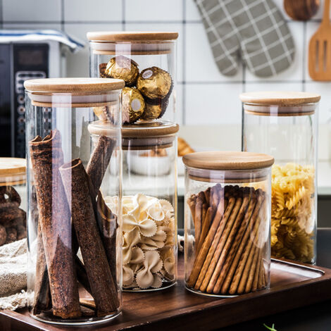 Set of 5 Glass Jars Storage Container With Bamboo Lid