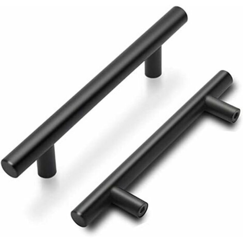 Set of 5 Goldenwarm Black Cabinet Handles, Black Kitchen Door Handles, Black Kitchen Cabinet Handles with Matte Stainless Steel Finish, 96mm Hole