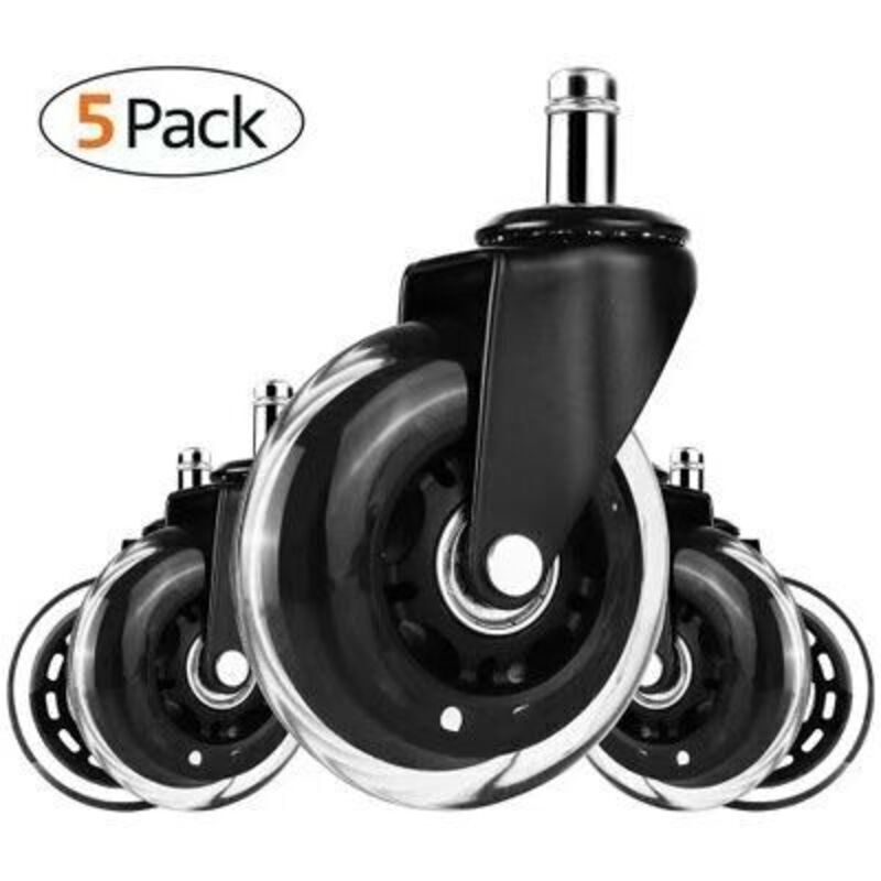 Set of 5 hard floor casters for office chairs, swivel casters for office chairs with a load capacity of up to 200 kg, 360° swivel caster, suitable