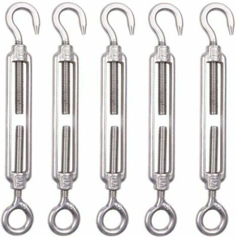 Set of 5 M6 Stainless Steel Cable Tensioner 6mm Tensioner Fence Hook Tensioner 304 Stainless Steel Adjustable Mesh Tensioner for Rope Cable Clothesline Garden Fence，Superma