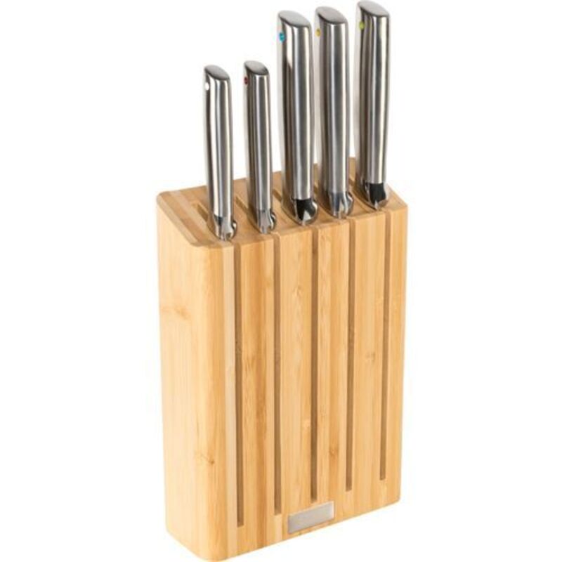 Joseph Joseph Set Of 5 Messer Of Stahl Joseph Elevate, Funktionelles Und Elegantes Design, Mit Ergonomischen Griffen Und Tablett Of Bambus, Schwarz, Für Eine