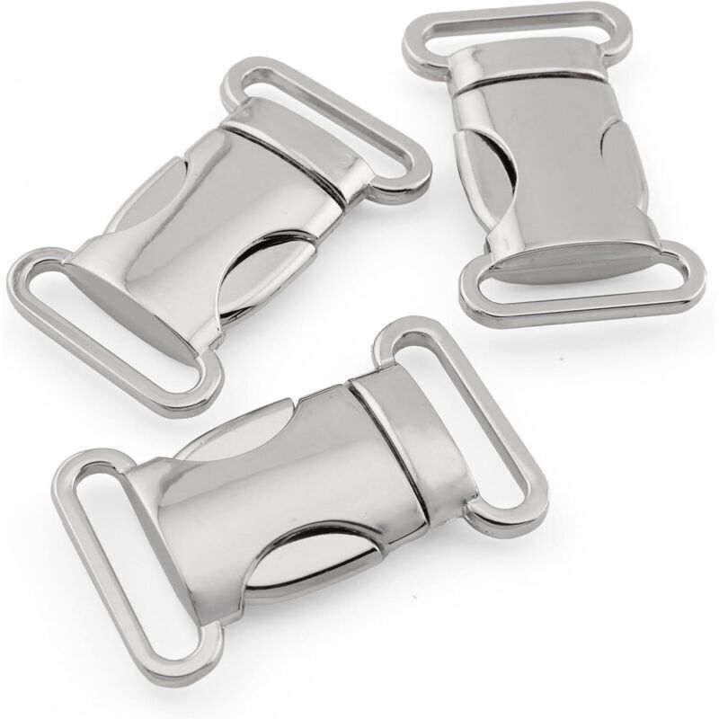 Set of 5 metal clip closures for paracord bracelets, dog collars, backpacks, color: silver