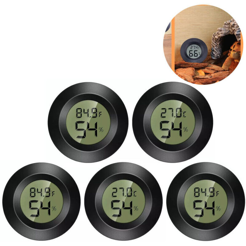 Set of 5 mini digital LCD thermometers and hygrometers, humidity and temperature sensor, -50 to +70 °C, for indoor use, refrigerator, freezer,