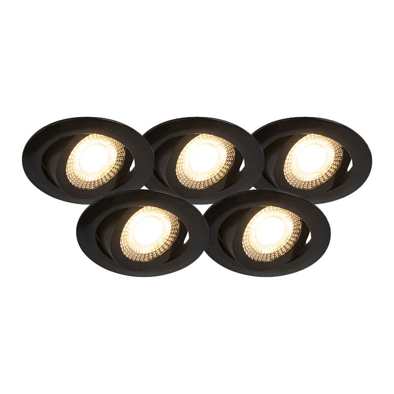 Set of 5 Modern Recessed Spotlights Black Incl. led 3-Step Dimmable - Mio