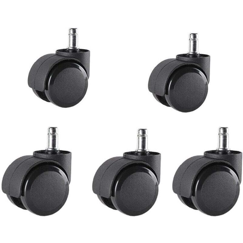 Set of 5 office chair casters 10 mm x 22 mm - Casters for hard floors up to 175 kg - Wheels for swivel chairs - Easy installation