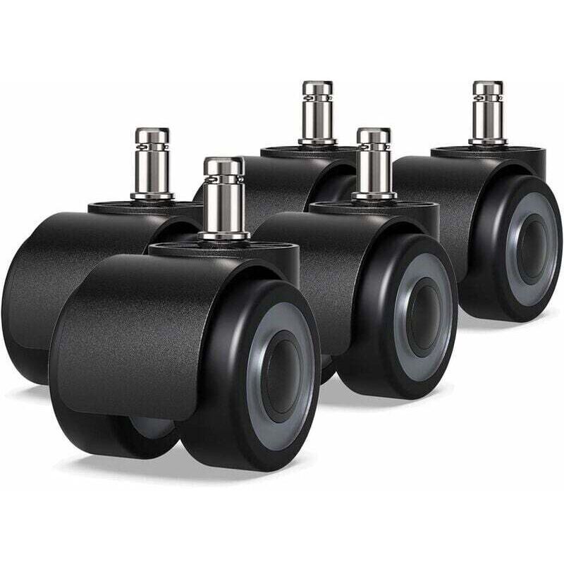 Set of 5 office chair casters – 11 x 22 mm – double wheel design – floor-friendly – diameter: 50 mm
