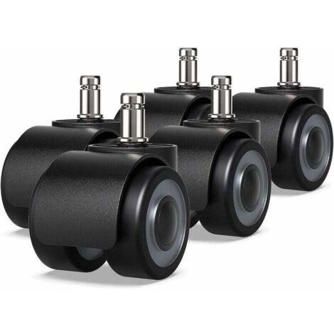Set of 5 office chair casters - 11 x 22 mm - Double wheel design - Won't scratch the floor - Diameter: 50 mm
