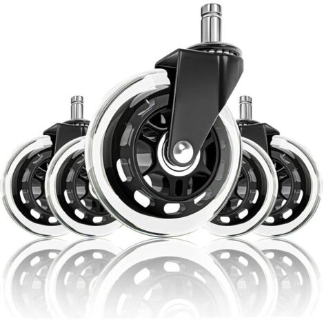 Set of 5 office chair casters with 10mm x 22mm bar - Suitable for all floor types - Quiet replacement wheels - Silent casters