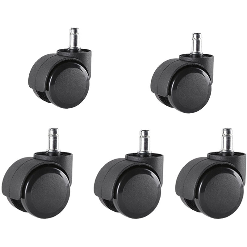 Set of 5 Office Chair Castors 11mm x 22mm - - Hard Floor Castors up to 175kg - - Swivel Chair Wheels - - Easy Tool Free Installation