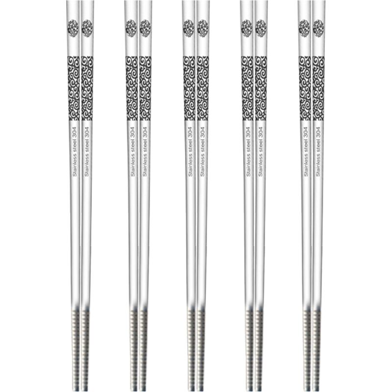 Set of 5 pairs of stainless steel chopsticks, non-slip, reusable