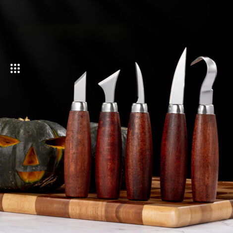 Set of 5 professional wood carving chisels, carbon steel blades with walnut handles – For detail work and sketching