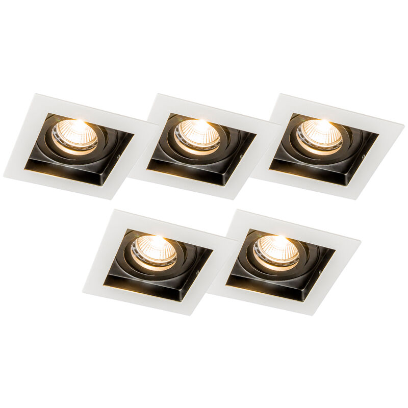 Set of 5 recessed spotlights white steel - Carree