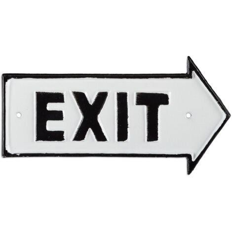Set of 5 Relaxdays Exit Sign, Decorative Plaque For Wall, Antique Look, Arrow, Signposting, Cast Iron, White/Black