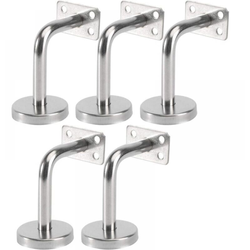 Set of 5 Stainless Steel Handrail Brackets - Wall Mounted Handrail Brackets for Indoor and Outdoor Stairs, Wooden Stair Railing, Stair Rail