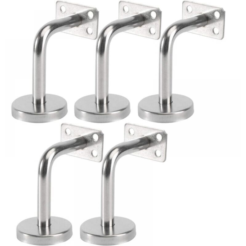 Set of 5 Stainless Steel Handrail Brackets - Wall Mounted Handrail Brackets for Indoor and Outdoor Stairs, Wooden Staircase Railing, Stair Rail