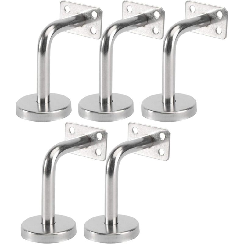 Set of 5 Stainless Steel Handrail Brackets - Wall Mounted Handrail Supports for Indoor and Outdoor Stairs, Wooden Stair Railings, Stair Railings