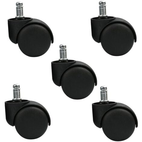 Set of 5 Swivel Casters for Stool or Office Chair - Black - Quiet Wheels, Quiet Office Chair Casters, Computer Chair Accessories