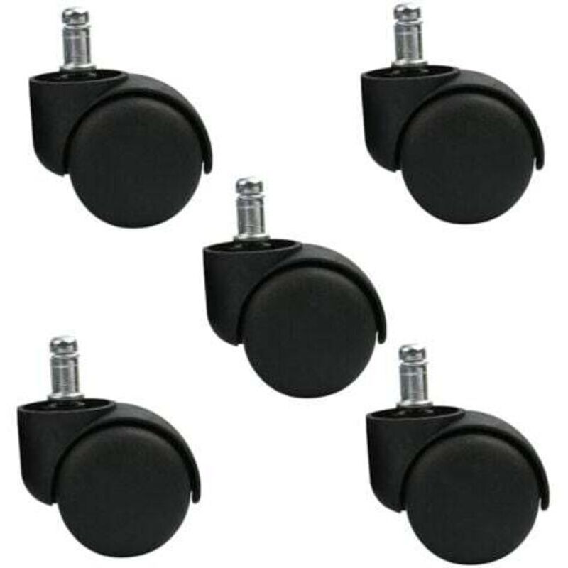 Set of 5 swivel casters for stool or office chair - Black - Silent wheels