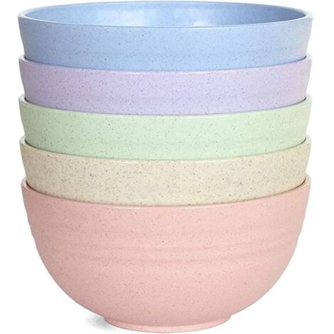 Set of 5 unbreakable, food-grade, lightweight, reusable plastic bowls for dishes, fruit, snacks, camping for children and adults (color)