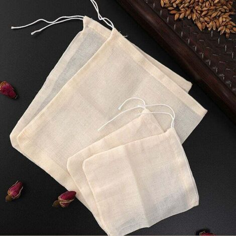 Set of 50 reusable muslin cotton bags for cooking, soaking medicinal alcohol, tea, coffee, crafts, spice storage, weeding, party favors. White
