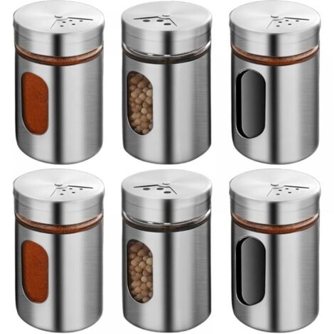 SERBIA Set of 6 80 ml spice jars: perforated spice jars with stainless steel swing lid, salt box, spice box, kitchen spice jar