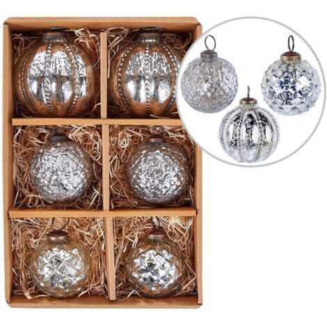 Set of 6 Baubles ARGENTIN Glass Silver