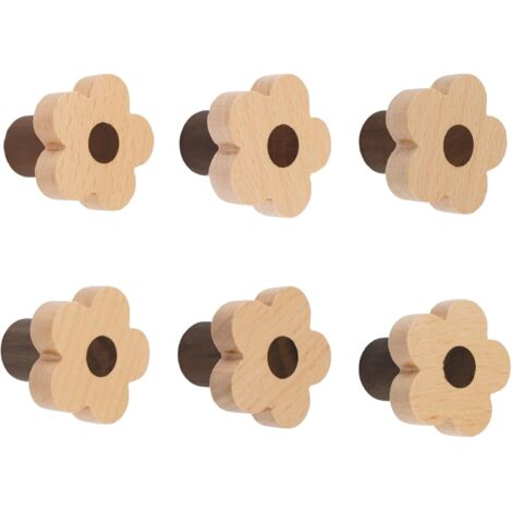 Set of 6 Beech Wood Flower Shaped Knobs with Screws and Extension Tube,Set of 6 Beech Wood Flower Shaped Knobs with Screws and Extension Tube