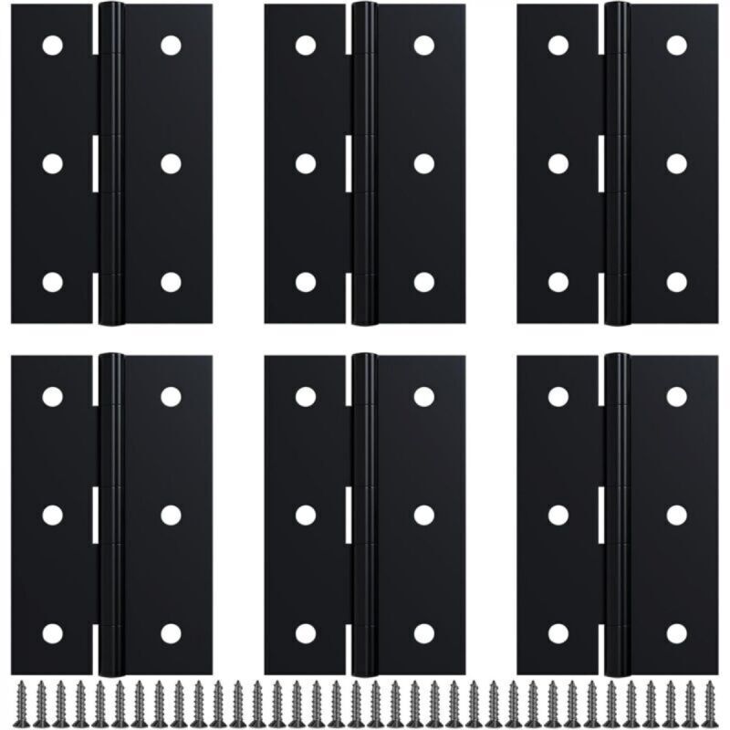 Set of 6 black 6.35 cm (2.5 inch) door hinges, small hinges for doors, cabinets and DIY projects (screws included)