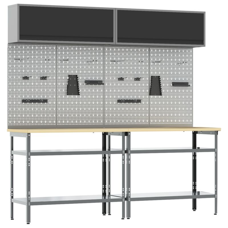 vidaXL Work Bench Set 8 pcs Black and Grey Powder-Coated Steel