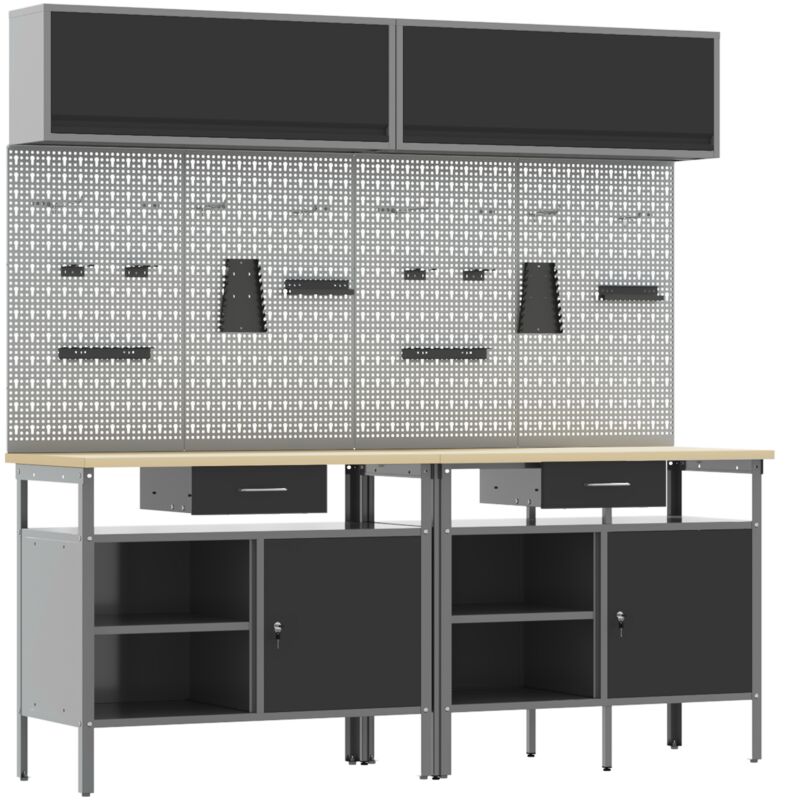 vidaXL Work Bench Set 8 pcs Black and Grey Powder-Coated Steel