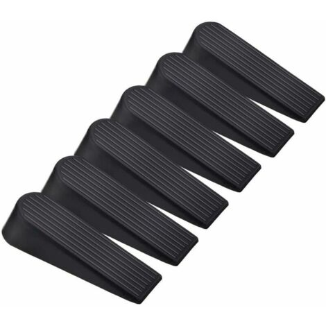 Set of 6 Black Rubber Door Stop Wedges for Home and Office