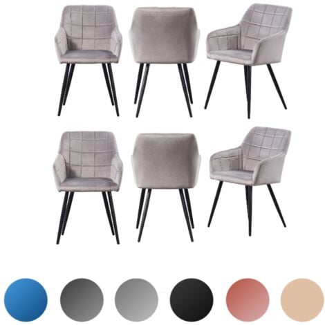 Set of 6 Camden Modern Velvet Dining Chairs - Ergonomic Curved back with Metal Legs - Armchair for Dining Room Kitchen Living Room - Light Grey