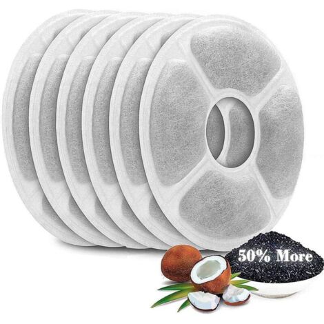 Set of 6 cat water fountain filters, 50% more activated carbon filters, genuine replacement filters for cat flower fountains, suitable for most water dispensers