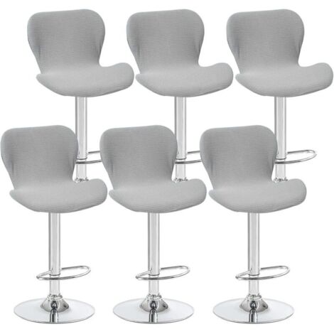 Set of 6 curved swivel stool covers, light grey, 40 x 30 x 30 cm, for low-back bar stools, ideal for counters and kitchens