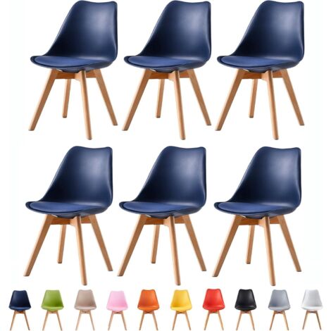 Set of 6 Dining Chairs Designer Side Chairs Wooden Home Office Commercial EVA BLUE