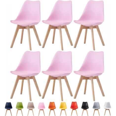 Set of 6 Dining Chairs Designer Side Chairs Wooden Home Office Commercial EVA PINK