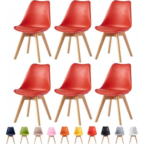Set of 6 Dining Chairs Designer Side Chairs Wooden Home Office Commercial EVA RED