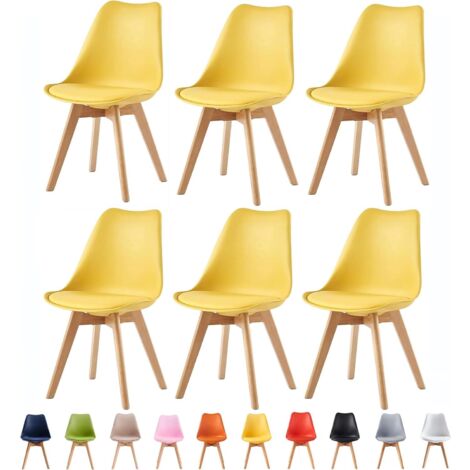 Set of 6 Dining Chairs Designer Side Chairs Wooden Home Office Commercial EVA YELLOW