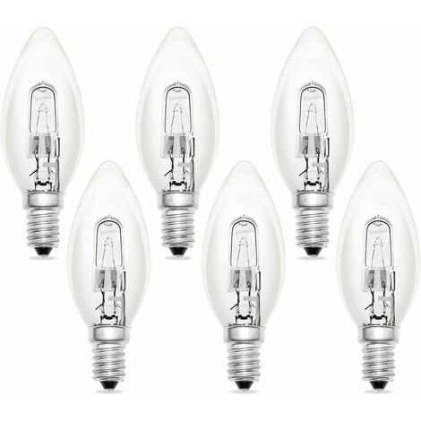 Set of 6 E14 60W 230V Incandescent Candle Bulbs, E14 Flame, Warm White 2700K, 650LM, Dimmable, C35 Clear, for Lighting Chandeliers and Desk Lamps